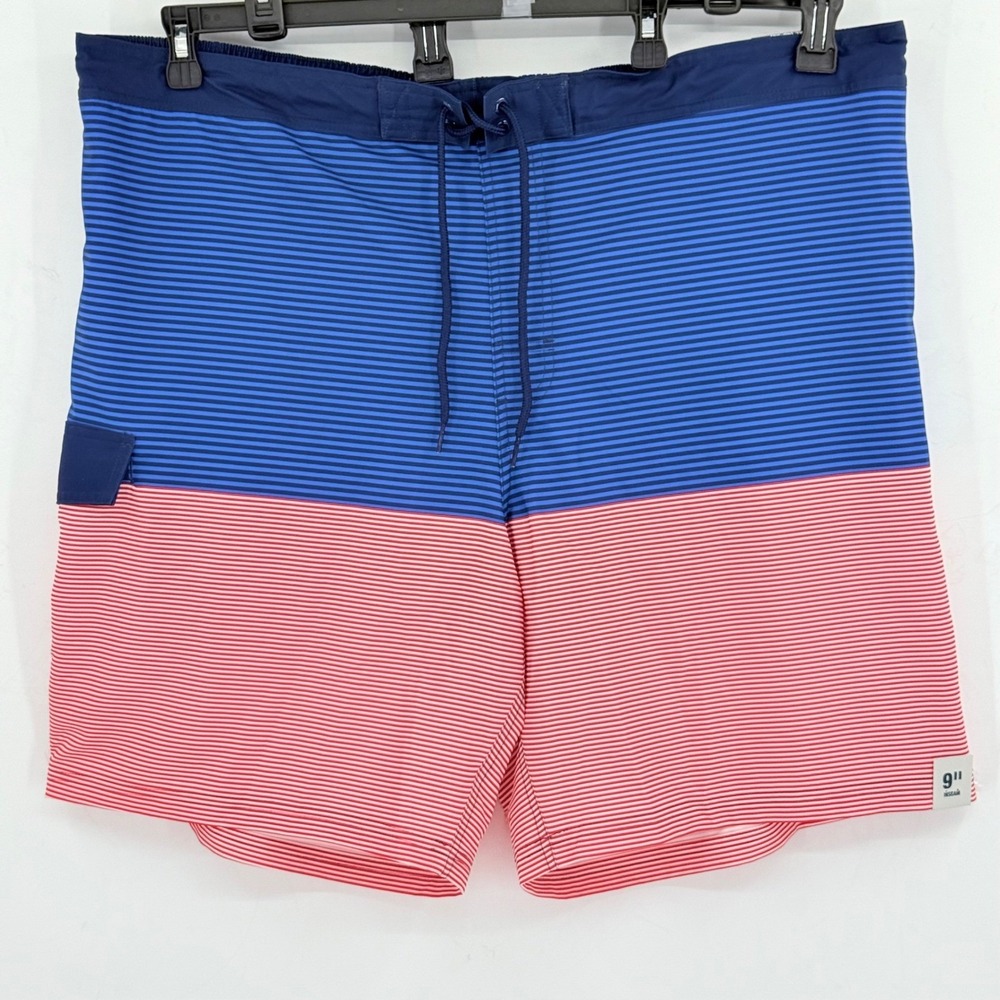 GEORGE Men's AT THE KNEE Blue Red Stripes Board Shorts Sz 3XL 48-50 Stretch NWT